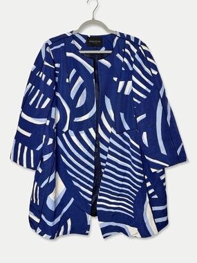 Lafayette 148 New York Blue Abstract Print Long Jacket Size 1X